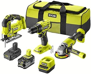 RYOBI - Pack 3 outils sans fil One+ : perceuse R18DD7 - meuleuse R18AG - scie sauteuse R18JS - 2 batteries 2Ah et 4Ah - 1 chargeur - 1 sac de transport