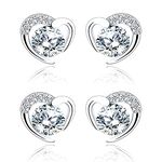 Silver Stud Earrings for Women, Stud Earrings White Gold Cubic Zirconia Heart Studs│Dainty Earrings Jewellery Gifts for Girls 2 Pairs