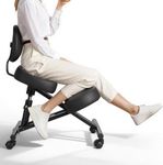 VEVOR Ergonomic Kneeling Chair with Backrest & Wheels, Mobile X-Shaped Posture Knee Chair with Adjustable Height & Thick Foam Cushions for Home, Office, Meditation, Black