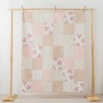 Soul & Lane Blush Bloom Quilted Throw Blanket - 50" x 60": 100% Cotton Floral Quilt in Blush and Pink, Roses Patchwork Lap Quilt