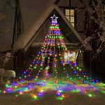 Toodour Christmas Lights, 317 LED 10ft X 9 Outdoor Christmas Decorations Lights with 12" Topper Star, 8 Lighting Modes Outside Christmas Tree Lights (Multicolor)