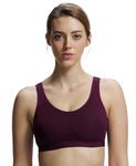 Jockey 1376 Women's Wirefree Non Padded Super Combed Cotton Elastane Stretch Full Coverage Slip-On Active Bra with Wider Straps and Moisture Move Treatment_Wine Tasting_S