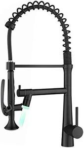 AIMADI Black Kitchen Faucet with Sprayer - Commercial Faucet Kitchen Single Handle Spring Pull Down Kitchen Sink Faucet with LED Light,Matte Black