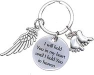 AmDxD Keyring Car Stainless Steel Circular Plate Engraved I will hold you in my heart with Wing Footprint, Silver