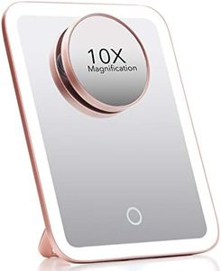 Fancii Portable LED Makeup Mirror with 3 Adjustable Light Settings, 1x Large Mirror & Detachable 10x Magnifying Mirror - Cordless Lighted Vanity Mirror for Travel, Dual Power - Aura Go (Rose Gold)