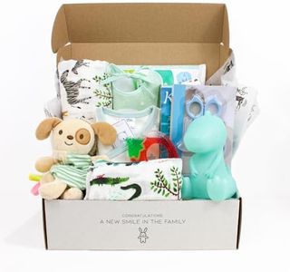 PEKEL'S Canastilla para Bebé Recién Nacido - Caja de Regalo de Bienvenida con Ropa de Algodón, Pañales y Toallitas Biodegradables, Peluche y Más - Vegano, Algodón Hipoalergénico - Unisex