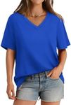 Womens Tops 2024 Basic Tees for Women Short Sleeve V Neck T Shirts for Women Royal Blue