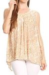 Sakkas 52531 Bohemian Summer Sleeveless Blouse - Sand - One Size