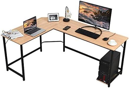 L-Shaped Corner Computer Desk, Home Office Desk PC Laptop Study Table, with CPU Stand & Spacious Surface, Adjustable Foot Pads, Computer Workstation for Bedroom, Study Room (Natural)