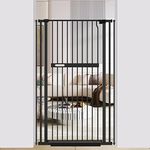 AiWMGL 55.11" Extra Tall Cat Pet Gate, Walk Through Baby Gates with Pressure Mounted Extention Kit, Auto Close and Double Locking for Doorways, Indoor Stairs, Kitchen,Black 30.11-33.07" Wide