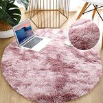 HHZY Round Rugs for Living Room Kids Room Circular Faux Fur Sheepskin Style Rug Tie-Dye Faux Fleece Chair Cover Seat Pad Soft Fluffy Shaggy Area Rugs for Bedroom Sofa Floor,Pink,140 * 140cm