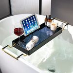 simpletome Bathtub Tray Expandable, Floating Clear Acrylic with Aluminum Alloy (Black)