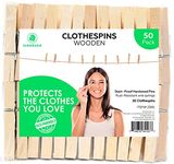 Eldorado Clothespins, Standard Natural Wooden, Stain Proof, 3 inch, for Multipurpose Everyday Laundry, Clothes, Towels, Craft, Photos, Pictures, Decor, Baby Shower, Art Wall (50)