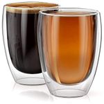 KELVEE Double Wall Thermal Insulated Glass Coffee Mugs Set of 2, Transparent Drinking Glasses Tea Cups for Latte, Cappuccino, Juice, Hot & Cold Beverages (350ml) (U-Shape)