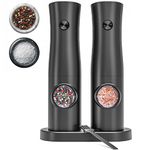 Littneo Electric Salt and Pepper Grinder Set with Storage Base One Hand Automatic Operation Battery Powered Adjustable Coarseness Pepper Mill with LED Light