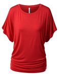 URBANCLEO Womens Dolman Sleeve Top Boatneck Drape Shirts, Awts055_red, X-Large