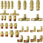 TL TOOLEGIN DOT Brass Push to Connect Fittings 1/4" Air Line Fittings Kit NPT Air Hose Fittings Air Brake Union Push in Fittings DOT Air Fittings Brass Union Transmission Fittings Parts Kit 34pcs