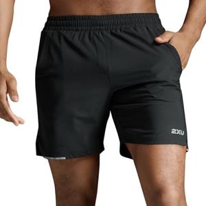 2XU Men's Aero 7 Inch Shorts - Powerful Muscle Support and Compression - Black/Silver Reflective - Size Medium