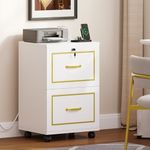 YITAHOME 2 Drawer File Cabinet with Lock, Filing Cabinet with Wheels, Office Furniture with Charging Station, Printer Stand for Home Office, Fits A4, Letter, Legal Size Files, Milky White