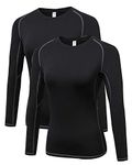 LNJLVI Women's 2 Pack Active Shirts Compression Long Sleeve Baselayer Tops(Black,XL)