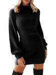 GRECERELLE Womens Jumper Dress Winter Mock Neck Long Sleeve Bodycon Knit Pullover Jumpers Ladies Mini Sweater Dresses (Black, L)