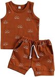 CIYCUIT 2Pcs Baby Boy Summer Clothes Boho Sunshine Printed Tank Top Shorts Set Brown 0-6 Months