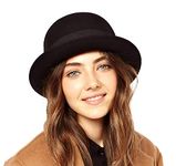 INOGIH Wool Derby Hat Round Cloche Hat for Men and Women Black Bowler Hat Upturn Brim Church Hat (S/M), Black, Medium