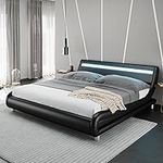 Keyluv Upholstered Queen LED Bed Fr