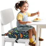 Toddler Booster Seat for Dining Table and Kitchen Chair – Adjustable Safety Straps, PU Leather, Non-Slip, Easy to Clean, Portable Travel Foam Booster Cushion for Kids & Toddlers (Black Dinosaur)