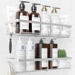 Kitsure Shower Caddy - 2 Pack Rustproof Shower Organizer, Drill-Free & Quick-Dry Shower Shelves for inside Shower with Large Capacity, Durable Stainless Steel Shower Rack with 4 Hooks, Silver