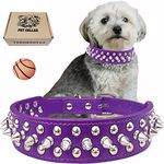 TEEMERRYCA Adjustable PU Leather Spiked Studded Dog Collars with a Squeak Ball Gift for Small Medium Large Pets Like Cats/Pit Bull/Bulldog/Pugs/Husky, Purple, L 15"-18.5"