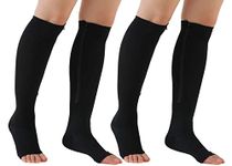 BOCOSO 2 Pairs Medical Zipper Compression Socks 15-20mmHg Open Toe for Women&Men, Knee High Compression Stockings