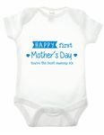 Reality Glitch Happy First Mothers Day Babygrow (3-6 Months, White/Blue)