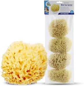 Baby Buddy Absorbent Natural Bath Sponge, Ultra Soft Premium Sea Wool Sponge, Soft On Baby's Tender Skin, Bath Accessories Baby and Kids, Infant Bath, Biodegradable, Hypoallergenic, 4 Pack, 4.5 in