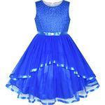 Sunny Fashion Flower Girls Dress Cobalt Blue Belted Wedding Party Bridesmaid Age 5 Years