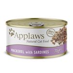 Applaws Natural Premium Wet Cat Food for Adult Cats, Mackerel with Sardine in Broth Pack of 24 x 70g Cans