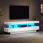 ModernLuxe TV Stand Cabinet with LED Lights, High Gloss Top and Front, 3 Push-to-Open Drawers, 3 Open Storage Space, TV Units for Living Room, Modern Entertainment Center, 160x38x50.5cm, White