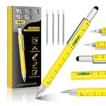 Pen Gifts for Men, 6 in 1 Multitool Pen, Cool Gadgets Tools for Men, Birthday Gifts for Men Who Have Everything, Unique Gifts for Men, Husband, Grandpa, Engineer, Handyman (Yellow)