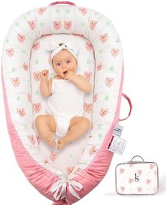 Baby Lounger for Newborn 0-24 Months – Breathable & Soft Baby Nest – Reversible, Lightweight & Portable Infant Lounger for Baby Girl & Boy - Baby Floor Seat for Home & Travel by Leosole (Blush Bear)