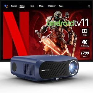 Smart Projector 4K HDR WiFi 6 Bluetooth NFC, 1700ANSI Lumen Daytime/Daylight Viewing, Android TV Proyector with Netflix Dolby Audio HDMI ARC, Auto Focus & Keystone, Zoom, for Movie Gaming Presentation