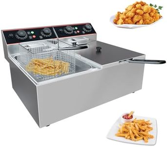 Stainless Steel Commercial Deep Fryer, Countertop Electric Oil Fryer with Detachable Basket and Lid, Adjustable Temperature Control for Home and Restaurant Use,11 L with Double Basket