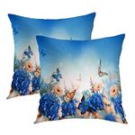 Batmerry Yellow and Blue Pillow Covers 22x22 Inch Set of 2, Colorful Butterflies On Yellow Background Cushion Throw Pillow Covers Outdoor Sofa Couch Pillowcase