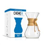CHEMEX CFCM-8A Classic Series, Pour-over Glass Coffeemaker, 8-Cup - Exclusive Packaging, Clear