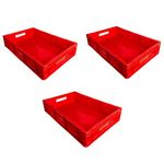 Xela Multipurpose Heavy Duty Red Portable Plastic Crate | Organizer Stackable Shelf Basket for Large Storage Bin | Vegetable | Fruit | Fish | Milk - 60x40x12cm (Pack of 3)