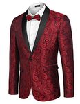 COOFANDY Men's Paisley Dinner Jackets Blazer Regular Fit Tuxedo Retro Jacket Smart Coat One Button Suit Laple Party Red L