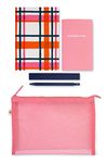 Kate Spade New York Jotter Pouch with Office/School Supplies for Women, Mesh Travel Zip Pouch Includes 2 Notebooks and Ink Pen, Pink Colorblock