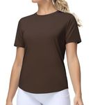 THE GYM PEOPLE Women's Workout Short Sleeve Breathable T-Shirts Athletic Yoga Tee Tops Brown