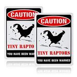 GLOBLELAND 2 Pack Caution Tiny Raptors Sign, 7x10 inches 40 Mil Aluminum Funny Chicken Coop Sign for Indoor or Outdoor Use, Reflective UV Protected, Waterproof and Fade Resistance