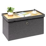 Bonlife Folding Ottoman Storage Box with Rivet,Padded Foldable Bench with Tray,Large Footstool for Living Room,Grey Linen Footrest Stool,80X40X40CM