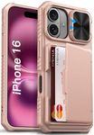 Vihibii for iPhone 16 Case Wallet with Card Holder (4 Cards) [RFID Blocking] & Slide Camera Cover, Military Grade Drop Protection, Rugged Back & Silicone Edge Phone Case, 6.1" 2024, Rose Gold